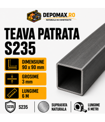 Teava patrata 90 x 90 x 3 mm, 6 metri